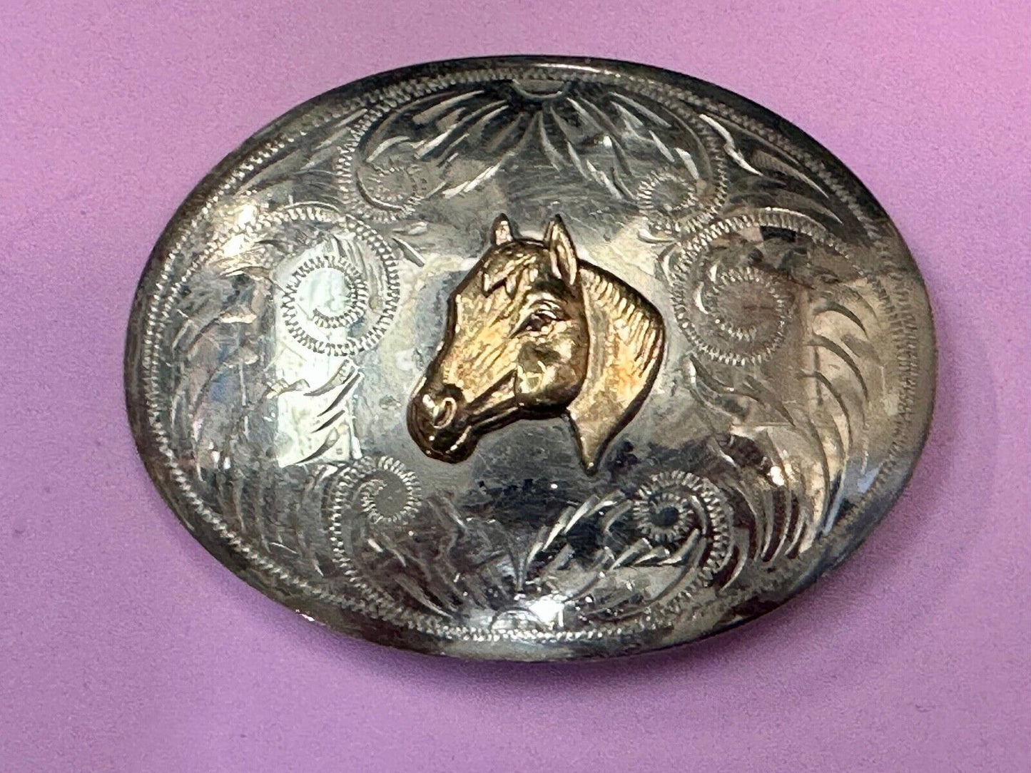 Beautiful Horse Head Vintage Comstock German Silversmiths Belt Buckle