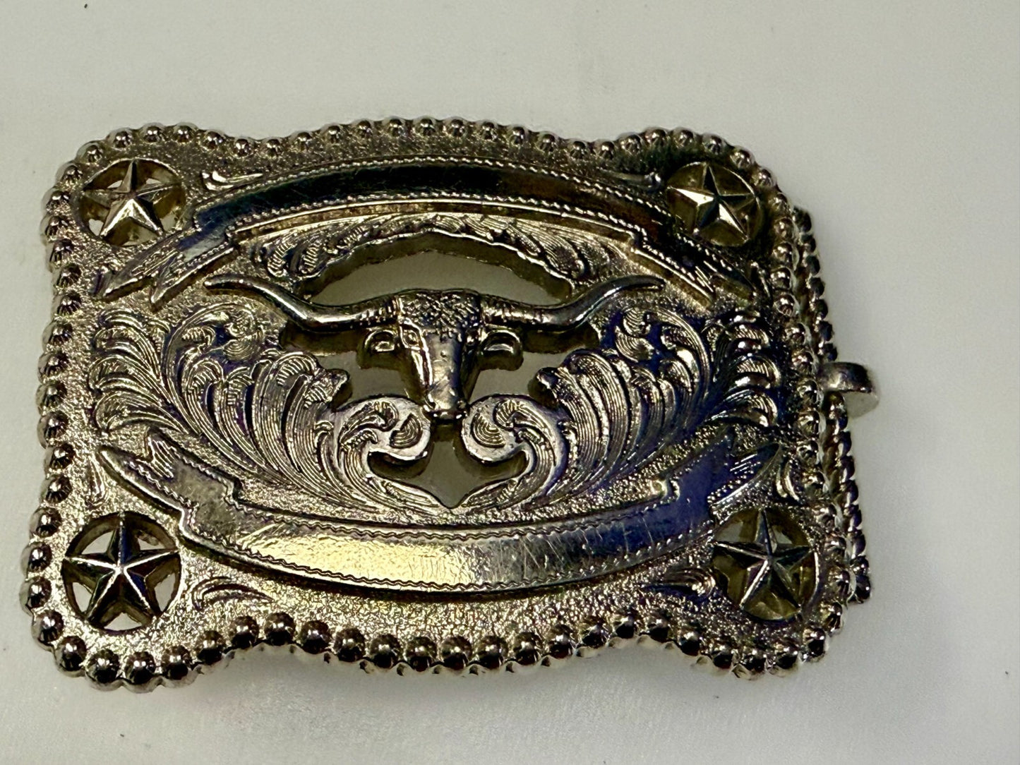 Texas Lonestar Longhorn Cow Bull Head Steer Silver Tone Cowgirls Belt Buckle