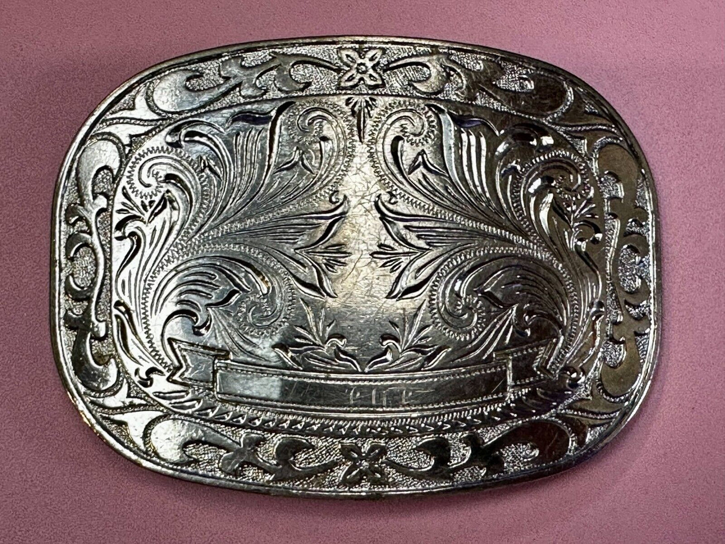 Vintage Award Ribbon Scroll Western Flower Swirl Design Used Belt Buckle