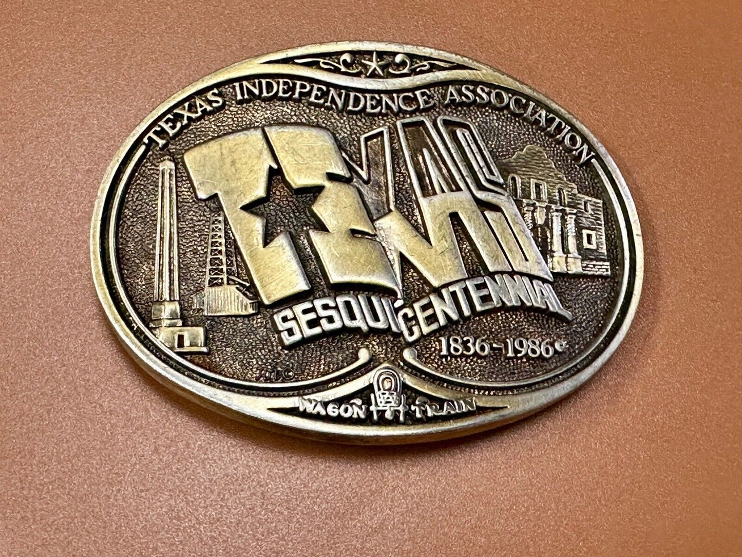 Texas State Sesquicentennial 150 year celebration solid brass ADM belt buckle