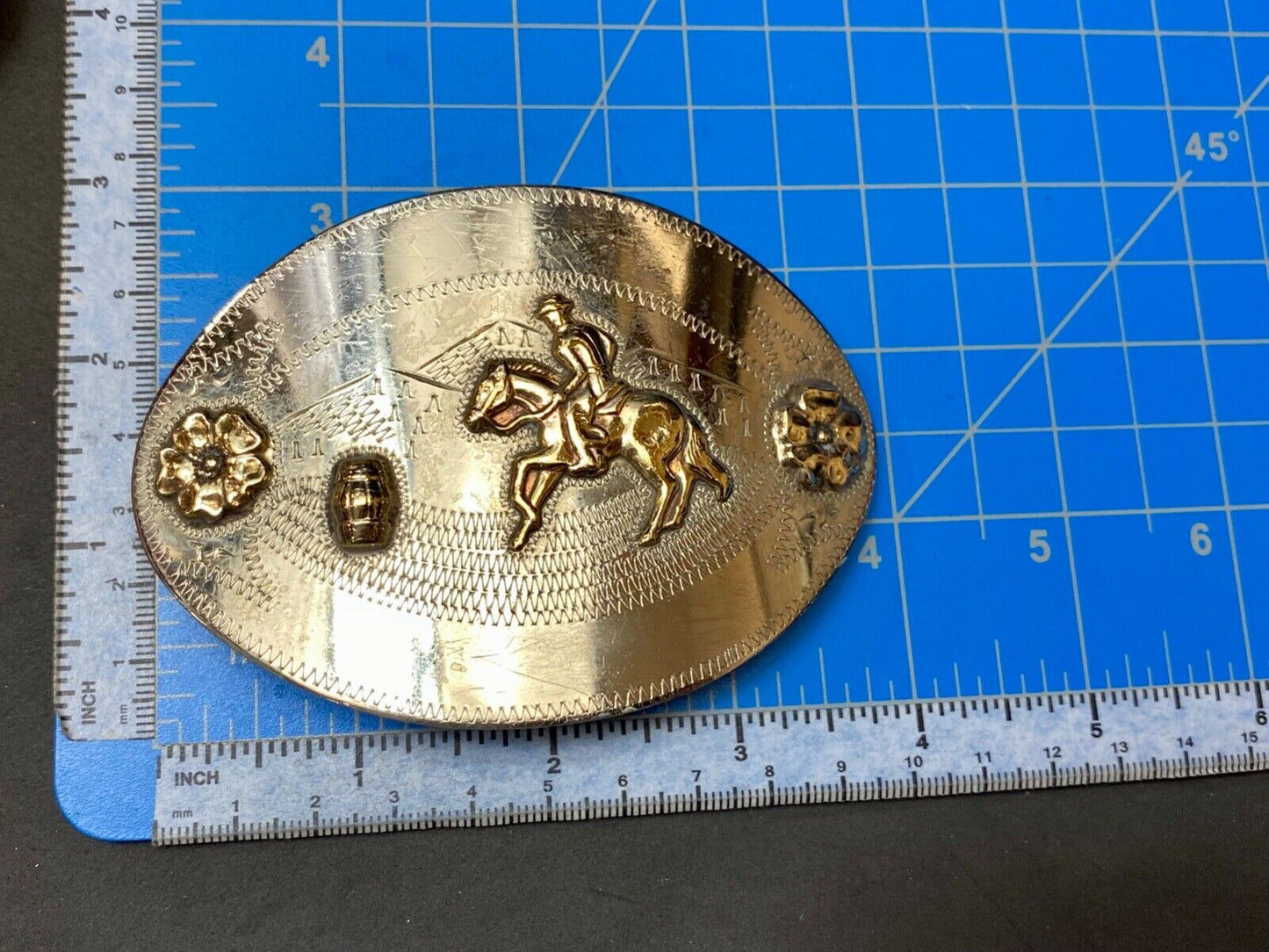 Barrel Horse Rider, Nickel Silver Belt Buckle W/ Bronze Trim by Don Ricardo