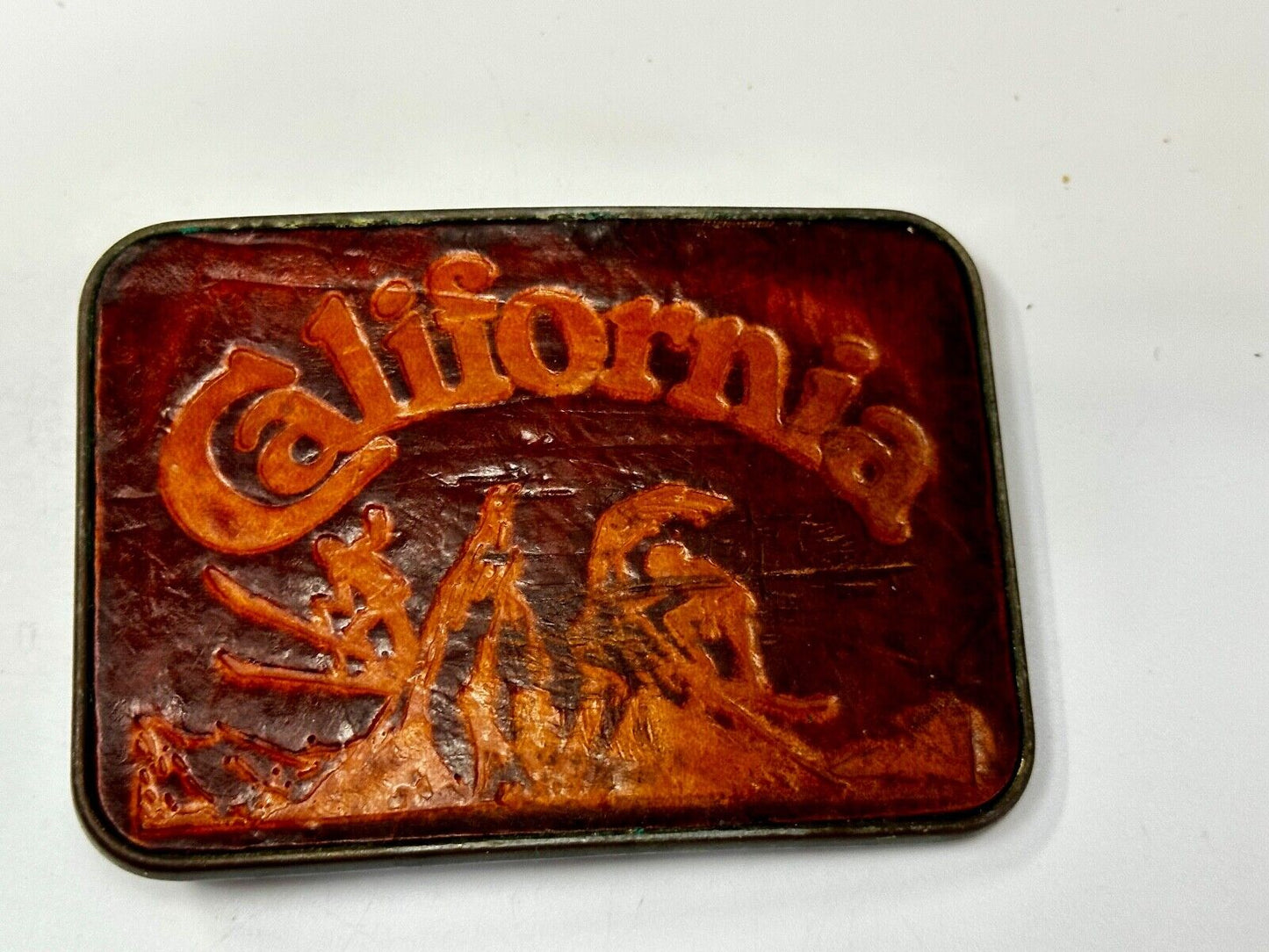 The Great State of California - Retro Brown Faux Leather / Brass Belt Buckle
