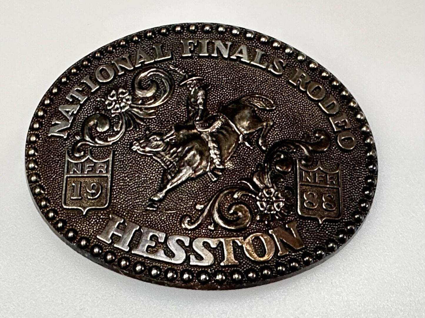 1988 ADM Hesston NFR National Finals Rodeo Cowboys Western Belt Buckle