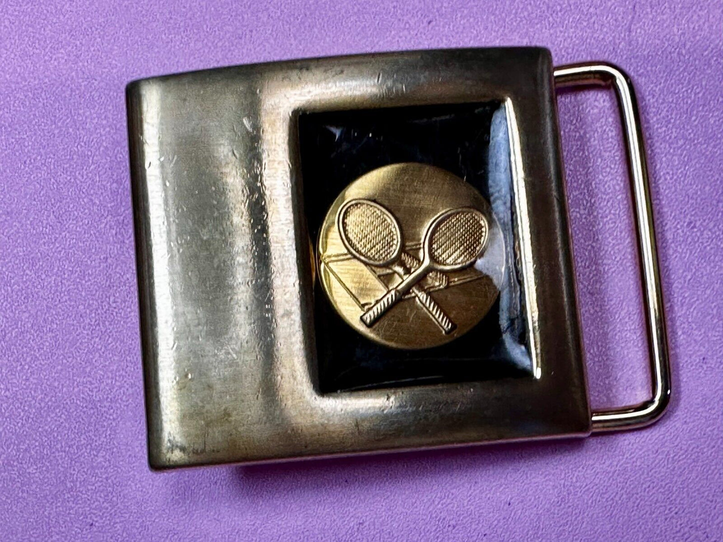 Two Tennis Racquet Sports Gold & Black Tone Belt Buckle by Lee N.Y USA
