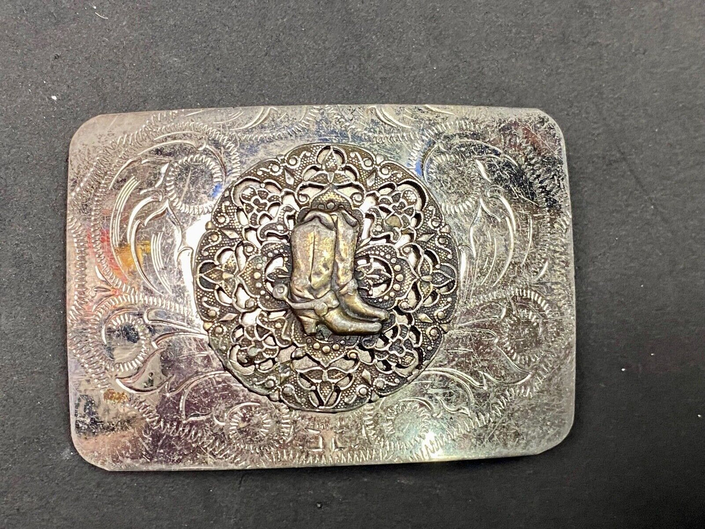 Beautiful Ornate Cowboy Boots W/ Spurs Western Vintage Flower Swirl Belt Buckle