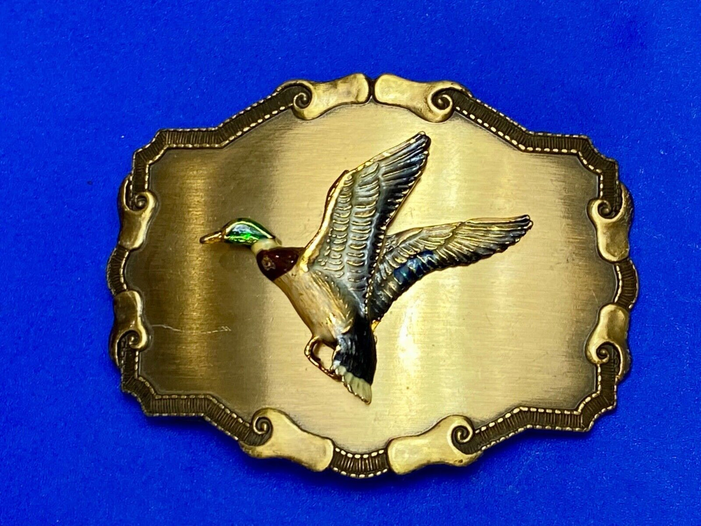 Vintage Duck - western framed flying Bird with green head belt buckle
