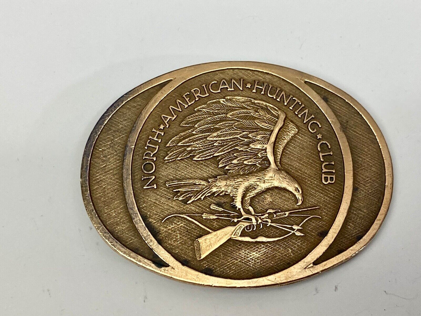 Vintage 1980 Nahc Members Solid Brass North American Hunting Club Belt Buckle