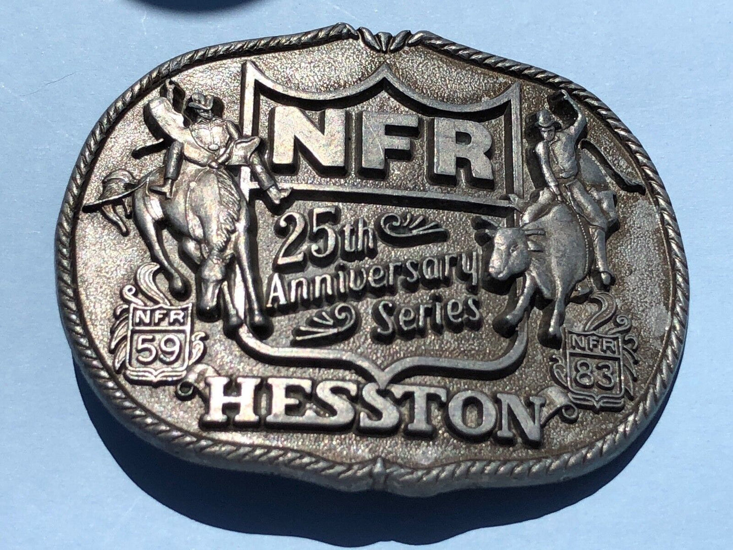 1983 25th Anniversary Series Hesston National Finals Rodeo Belt Buckle 3.5x3"