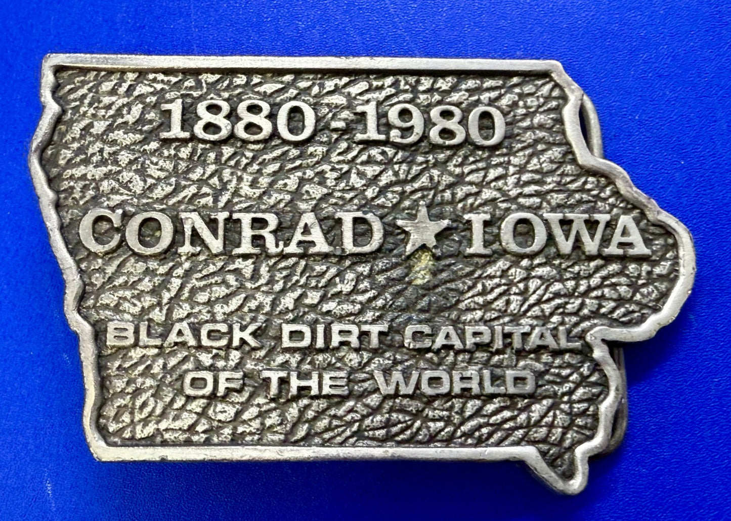 Black Dirt Capital of the World Conrad Iowa 1880-1980 Centennial Belt Buckle