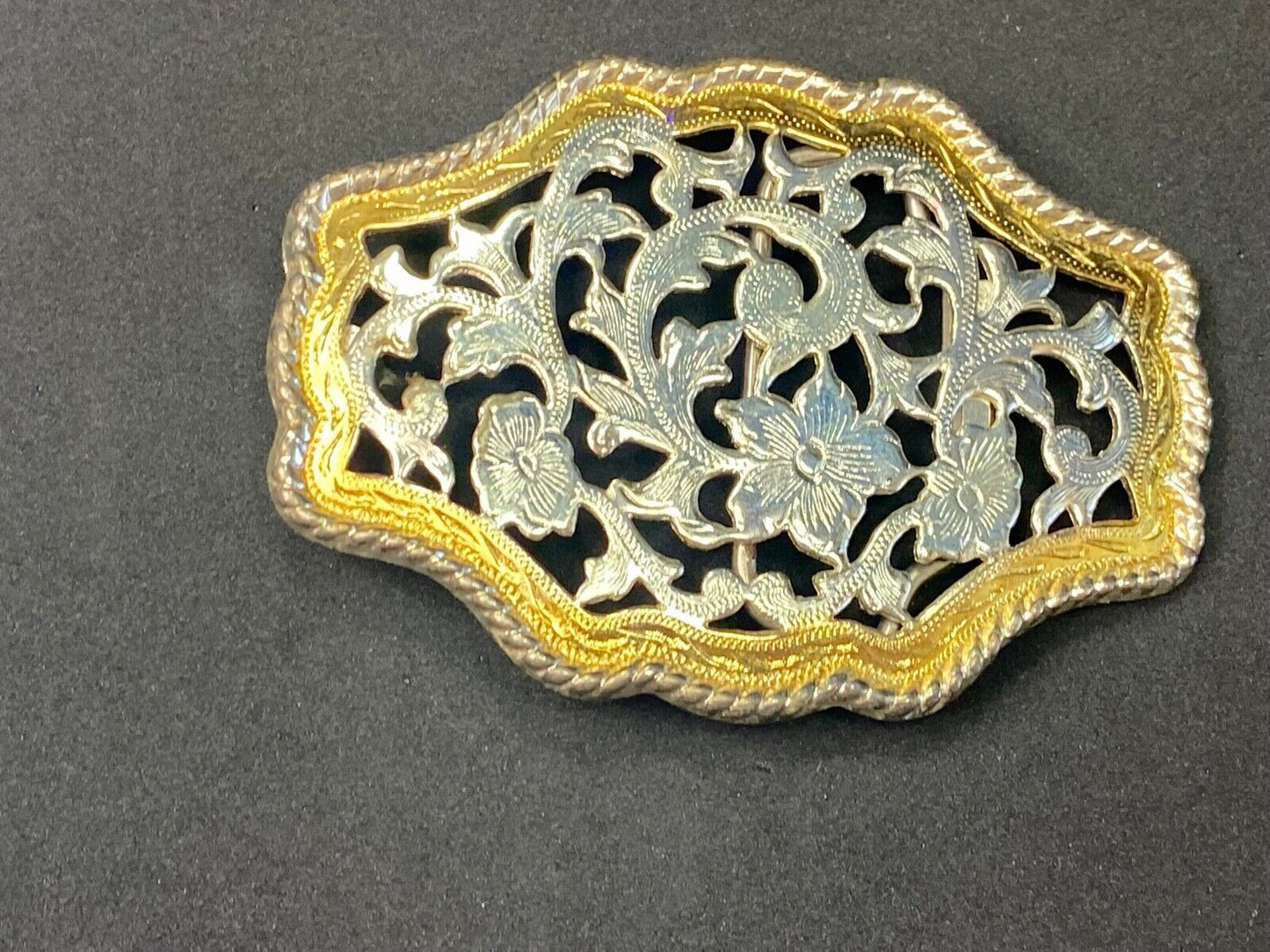 Beautiful See Through Mixed Metal Belt Buckle Floral Design Cowboy Cowgirl