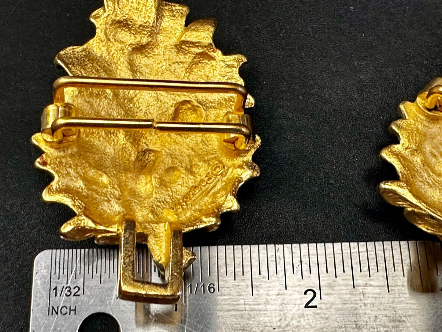 Textured Leaf Shaped Two Piece interlocking Gold Tone Belt Buckle by Paquette