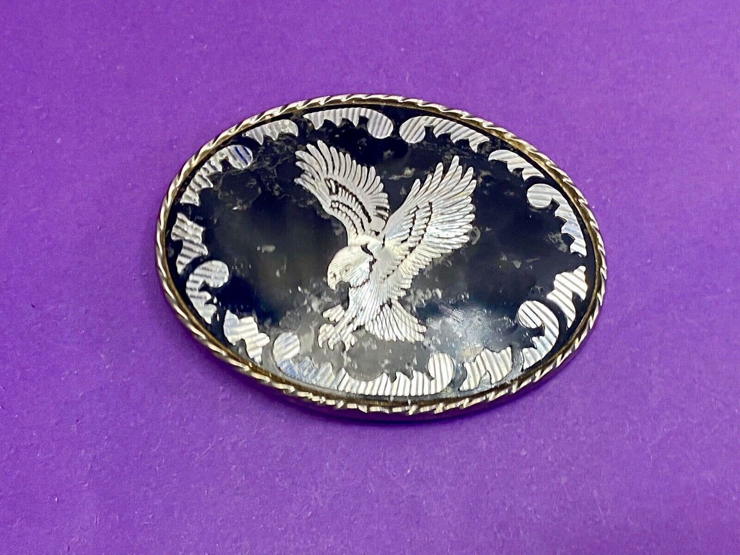Black And Silver Color Flying Hunting Diving American Eagle Belt Buckle Signed W