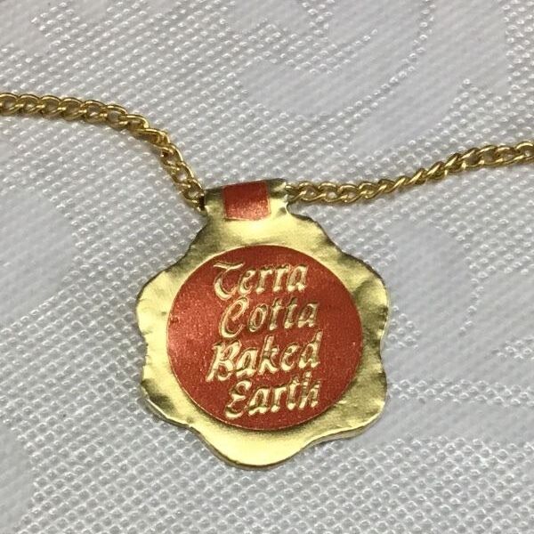 terracotta necklace baked earth = with tags flower drawing ceramic tile artisan
