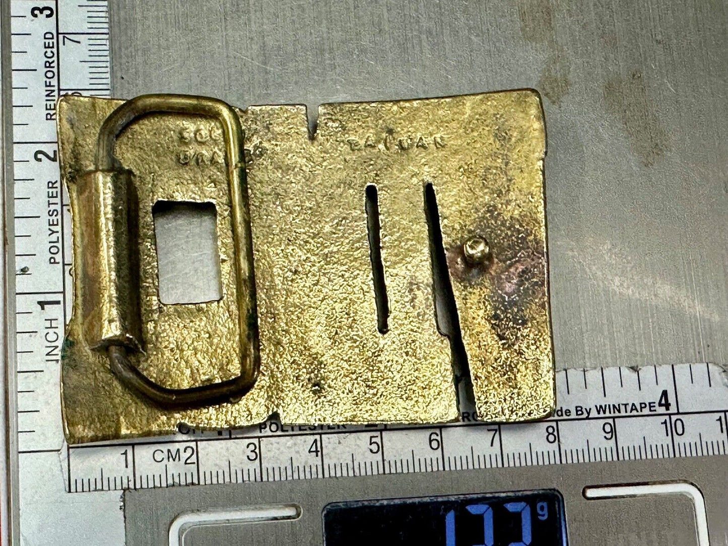 Vince, Cutout block letters solid brass Vintage belt buckle marked Taiwan ROC