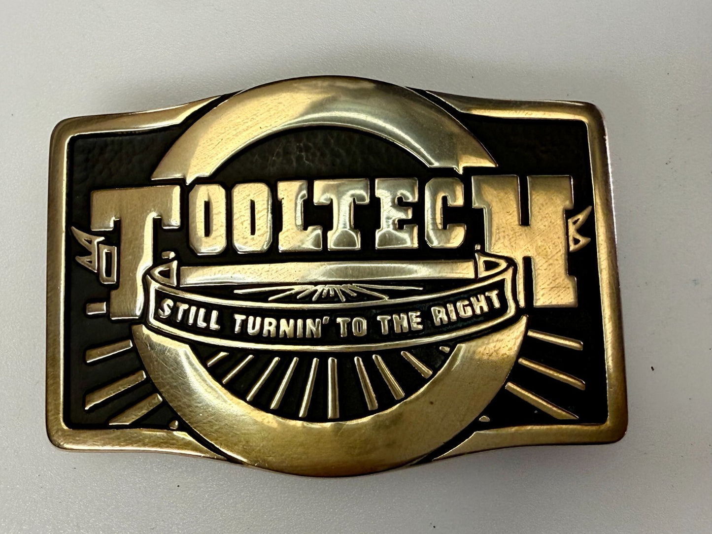 Tooltech Still Turnin To The Right Solid Brass VTG 1984 Anacortes Belt Buckle