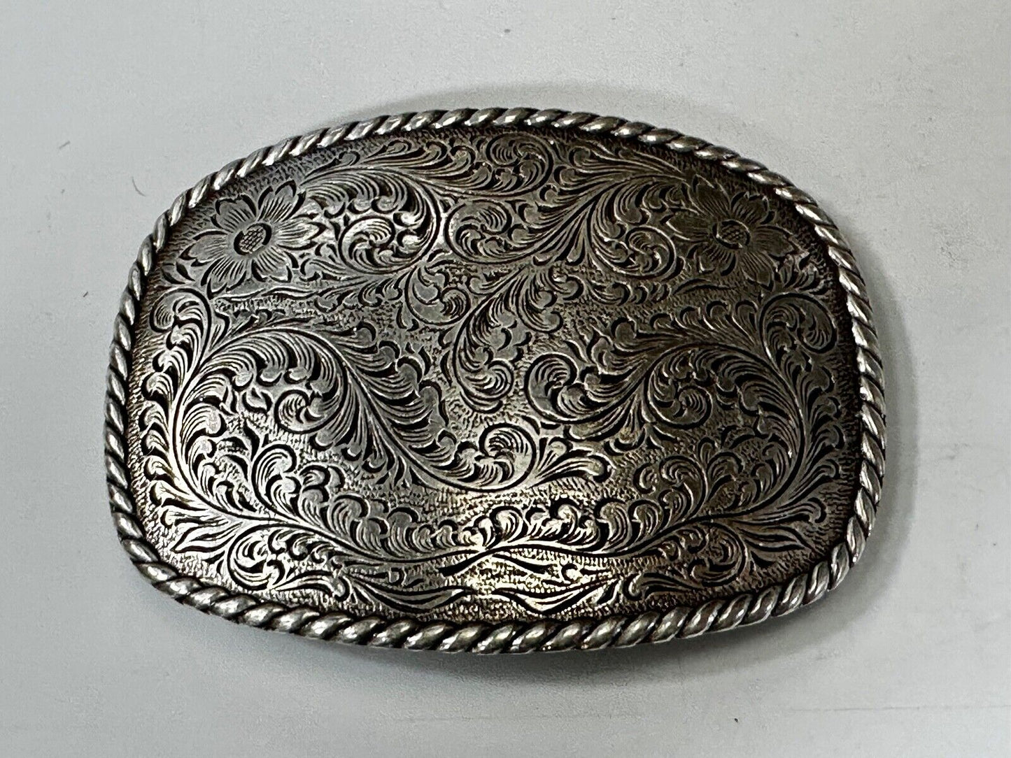 Beautiful Flower Leaf Swirl Floral Theme Silver Tone Belt Buckle -Nocona Buckles