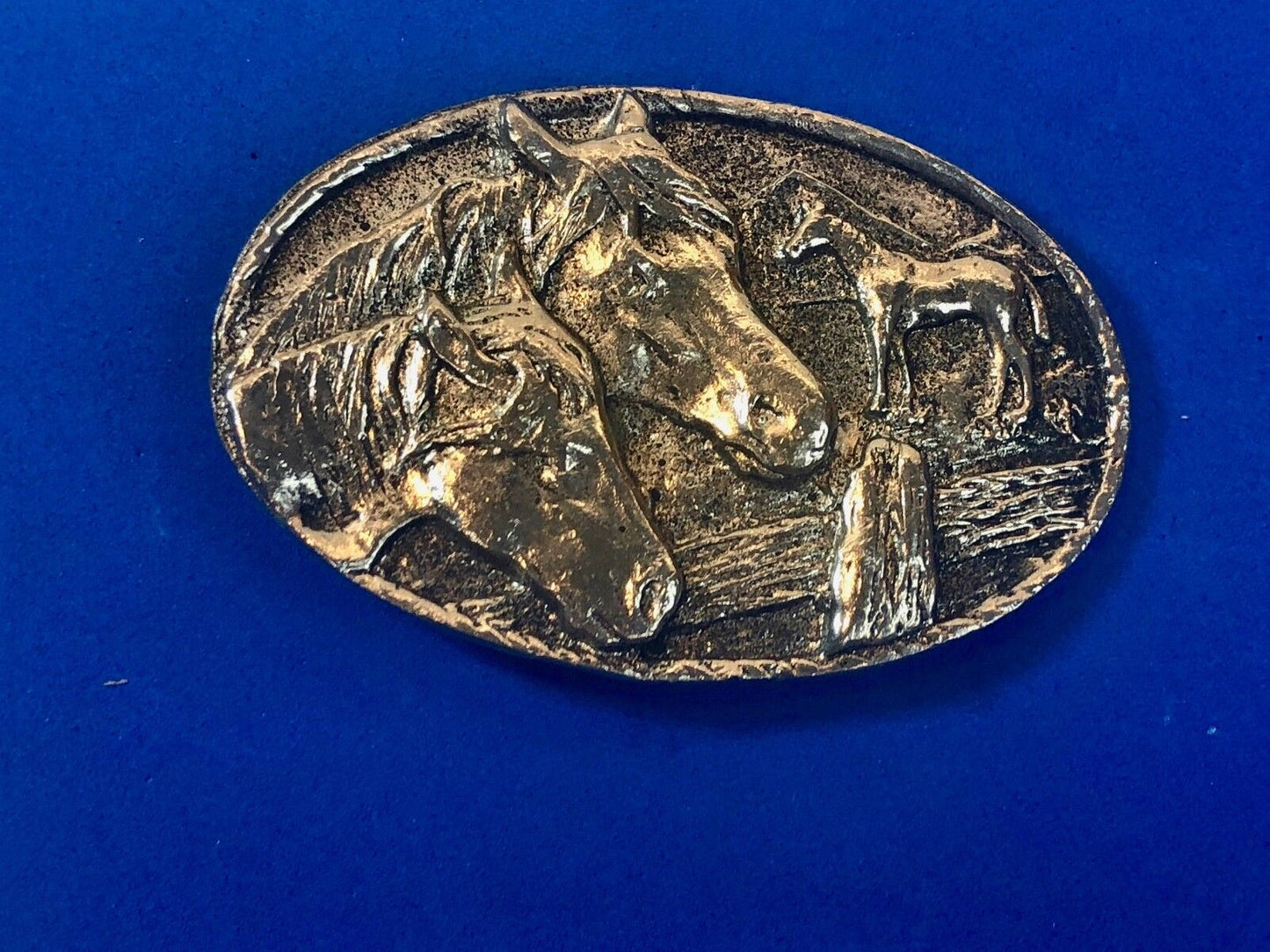 Three Horses on the farm Belt Buckle - wood fence, pony western