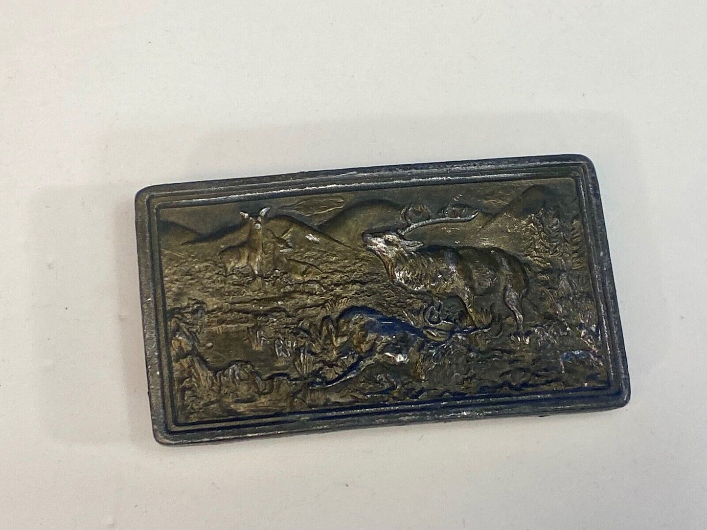 Vintage 1977 Elk Deer Hunting In Nature Belt Buckle By Bergamot Brass Works