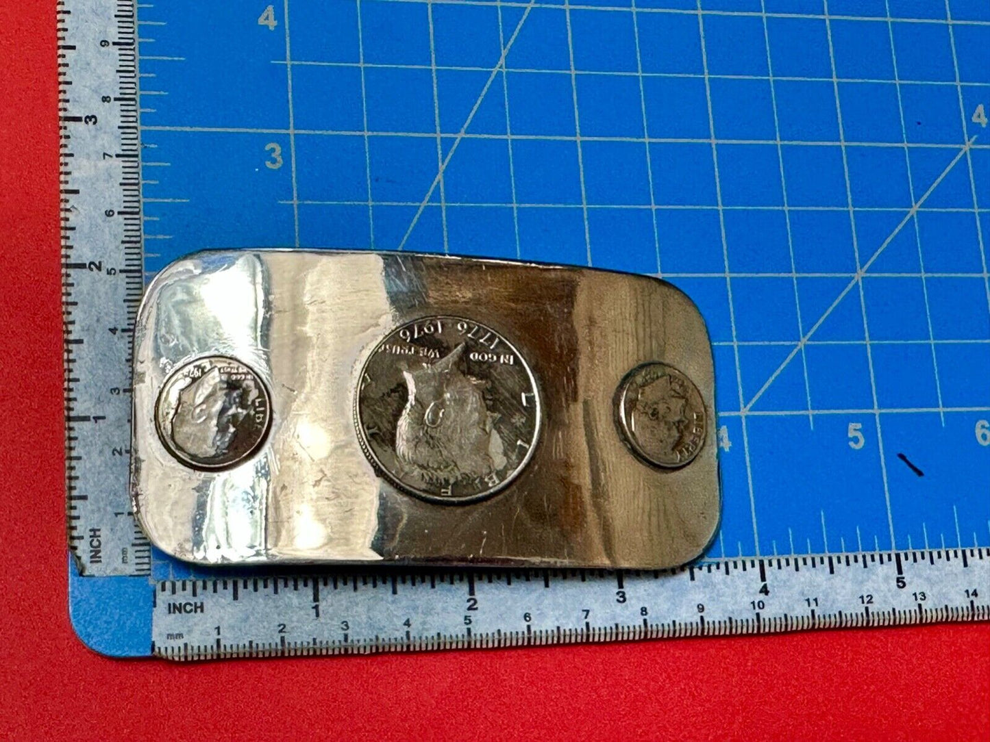 Artisan 3 coins Collectors Kennedy Liberty Half Dollar 1776-1976 69 belt buckle