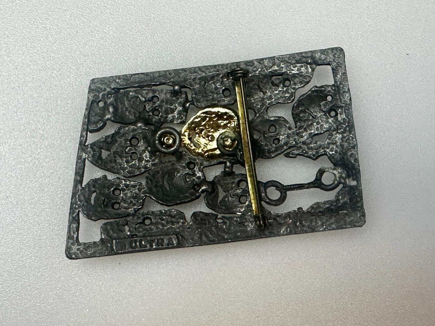 The Standout! Many Faces in Asymmetric Frame Vintage Pewter Brooch Pin by Ultra