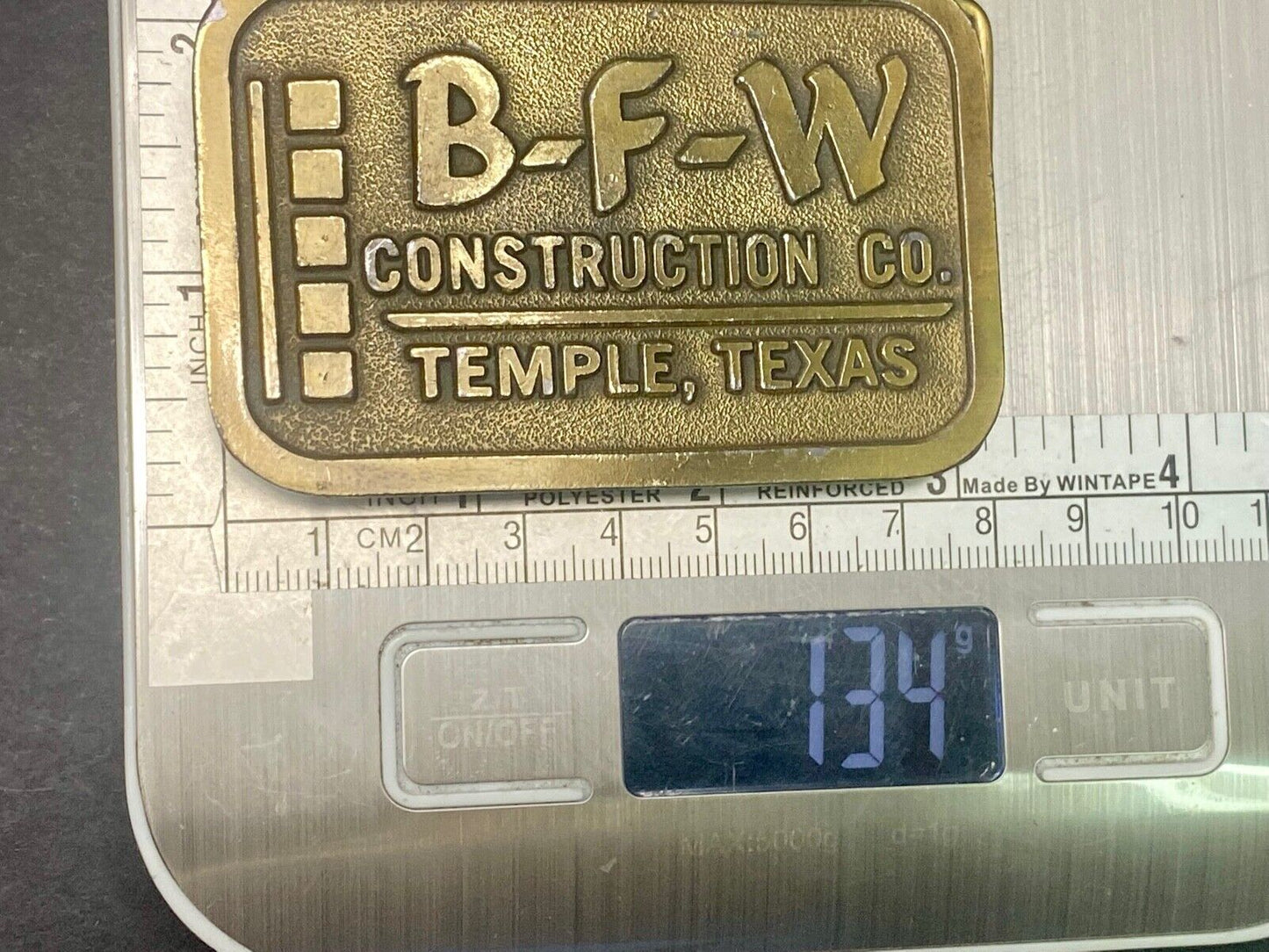 Temple Texas TX B-F-W Construction Company Advertising promo belt buckle
