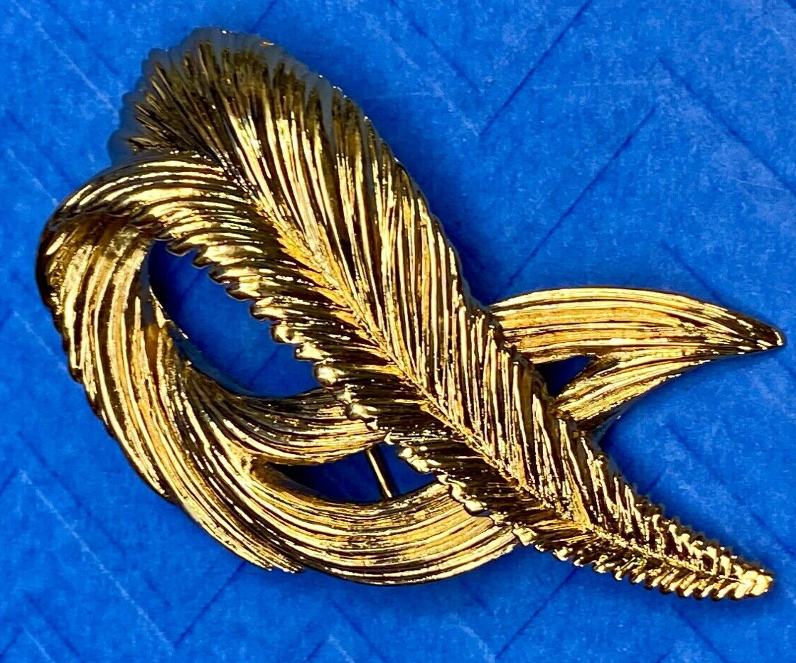 Swirl Feather Pattern Gold Tone Brooch Pin By Monet