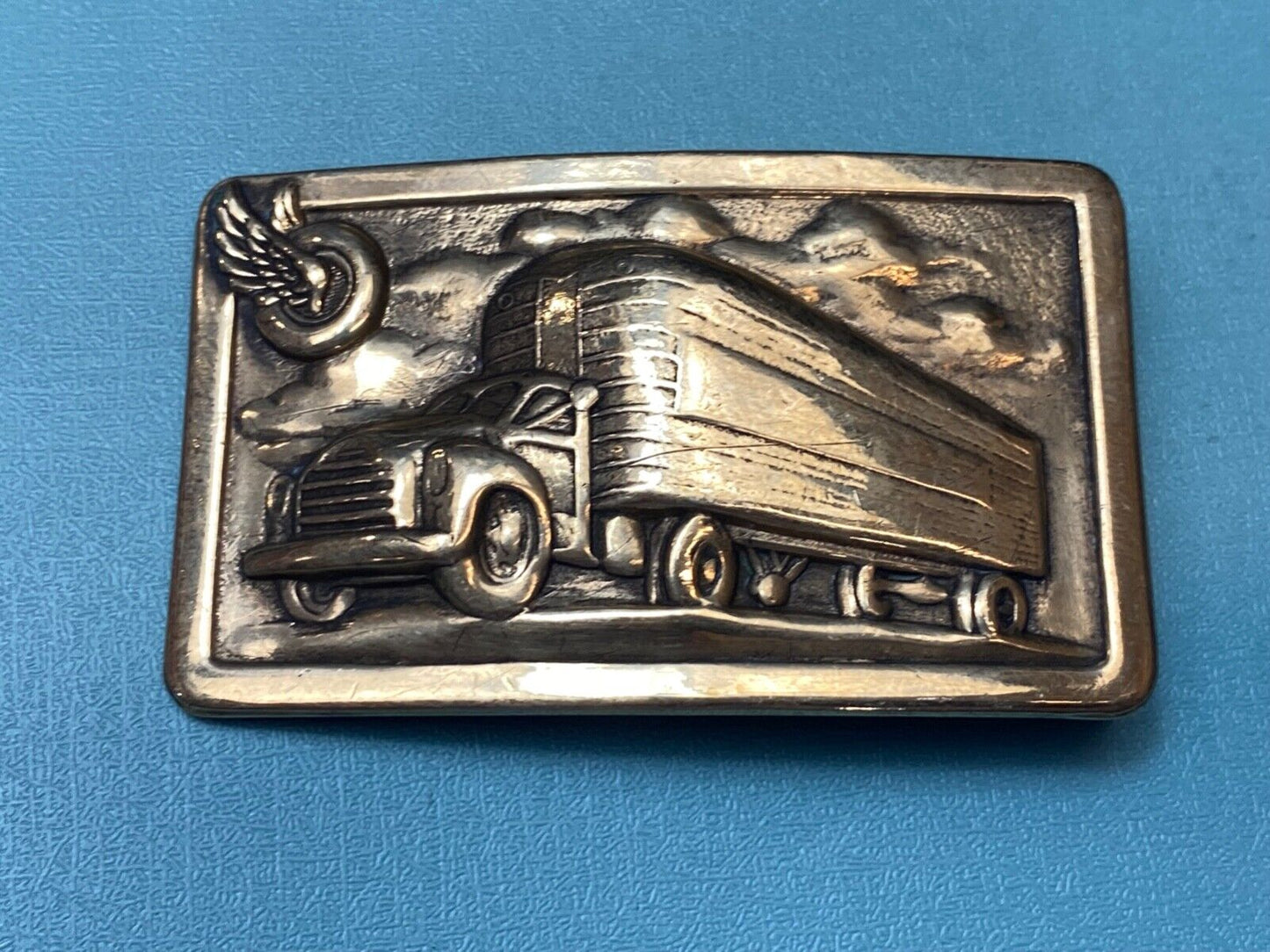 Tire Wing Semi Retro Tanker Transport Trailer big rig driver stamped belt buckle