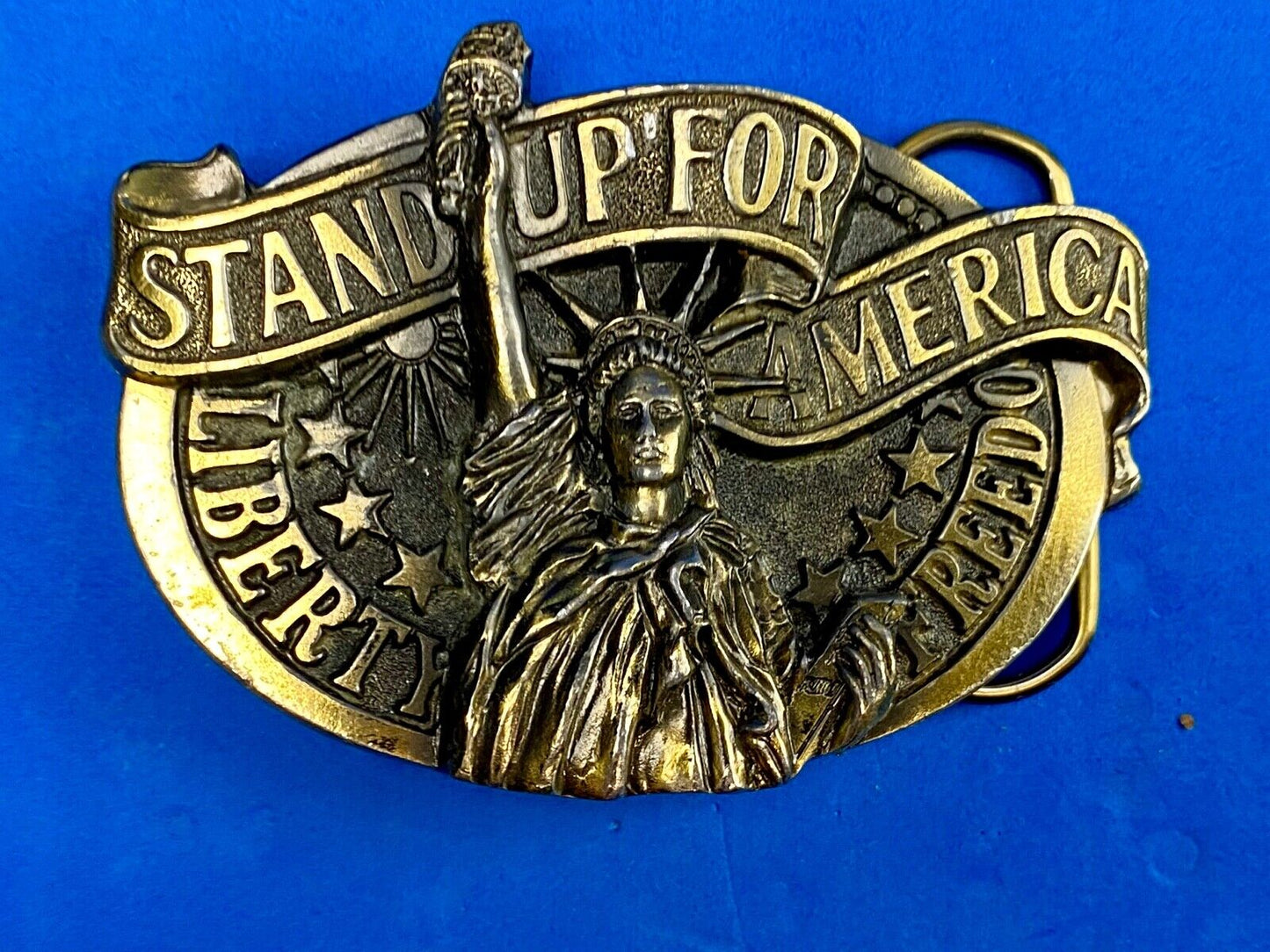 Vintage 1984- Stand Up For America Liberty Freedom - Great American Belt Buckle