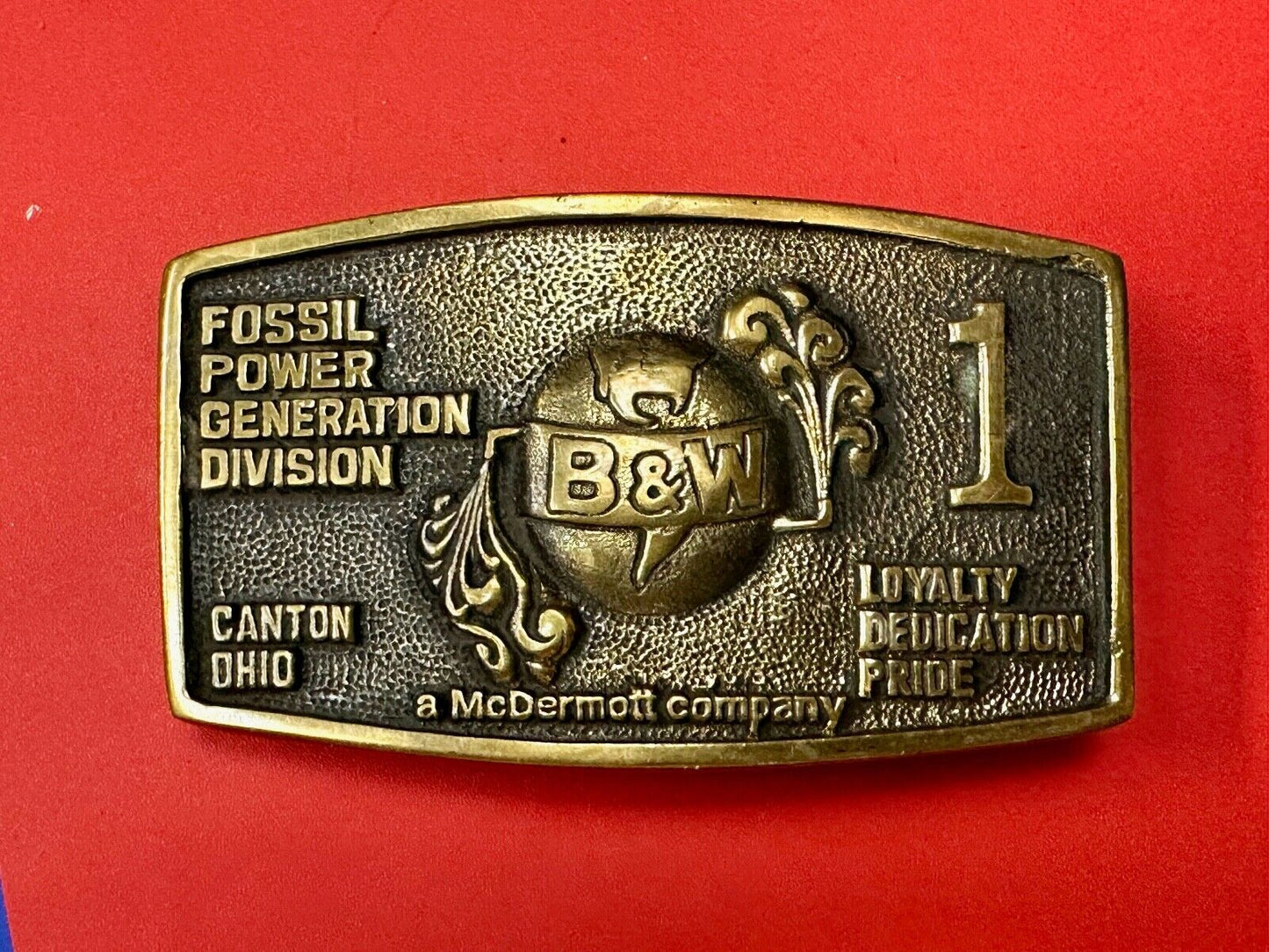 B&W FOSSIL POWER GENERATION DIVISION BRASS BELT BUCKLE by S. J. Broers Company