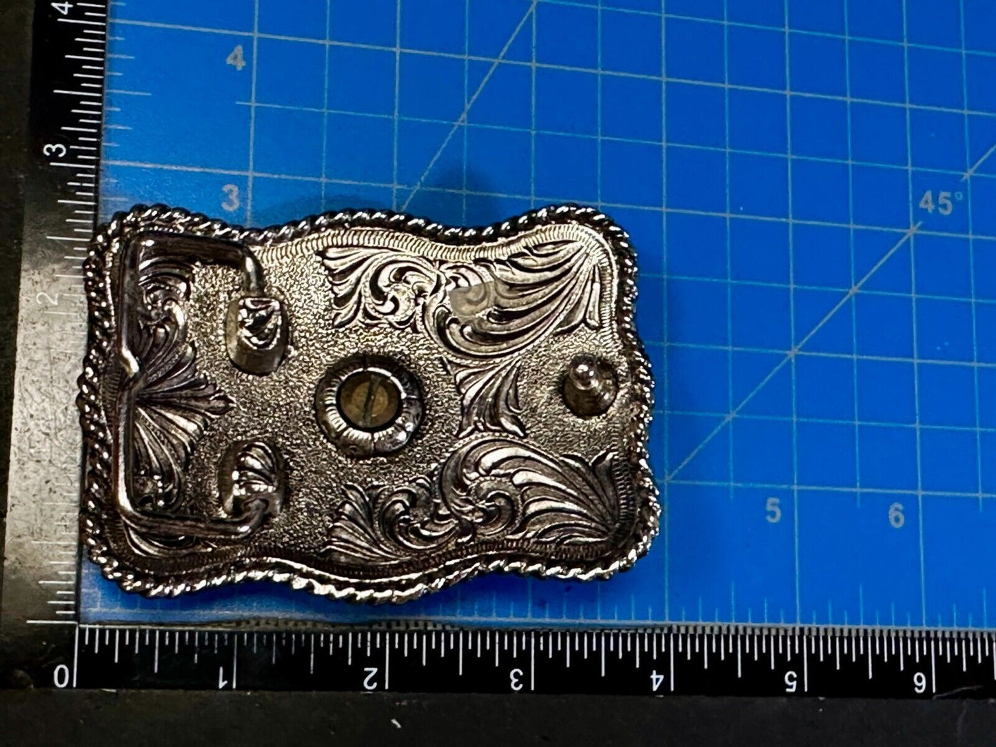 Texas Longhorn Centerpiece Two Tone Ornate Floral Themed Belt Buckle