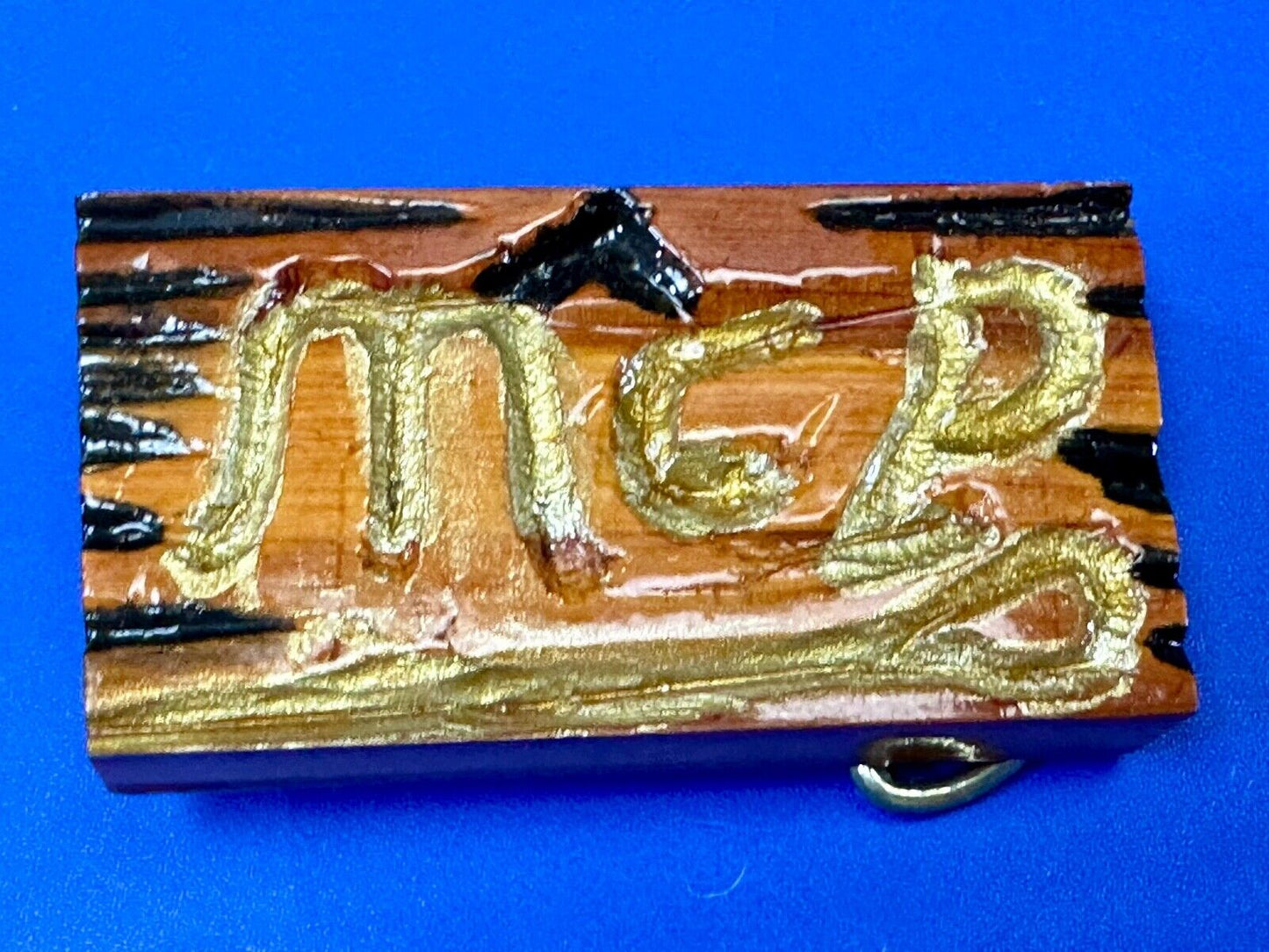 Artisan wood belt buckle with M & P engraved Initials