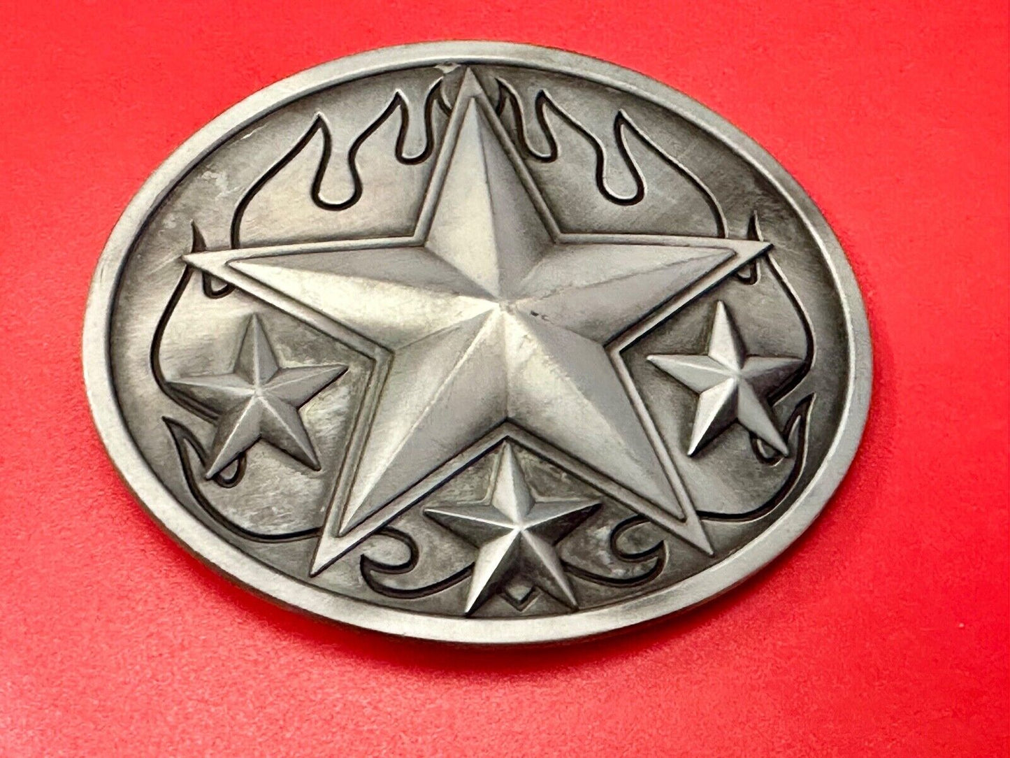 3d Nautical Celtic STAR in flames silver tone oval 4" wide belt buckle
