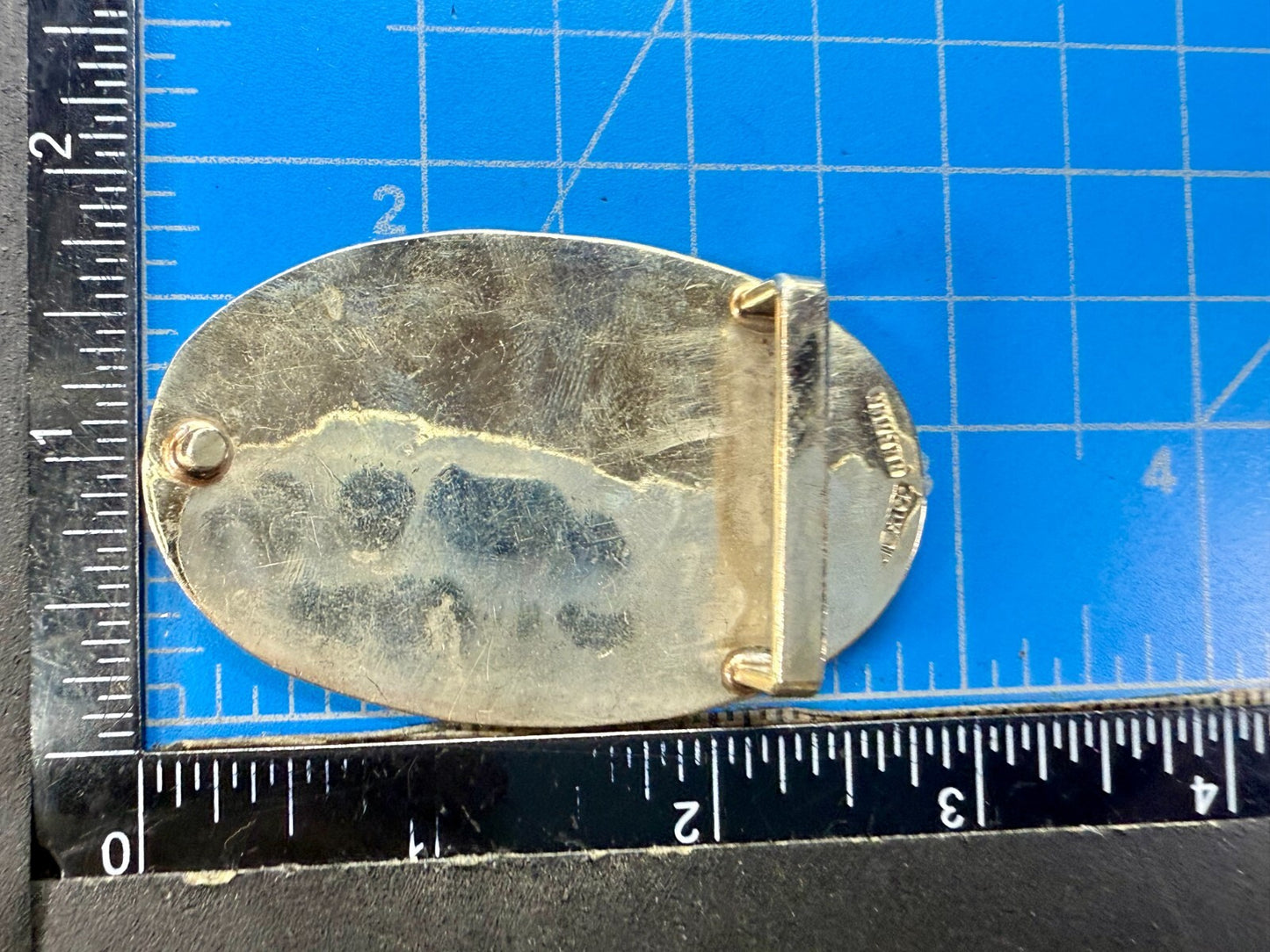 Vintage Alpaca Mexico Silver Tone Abalone Shell Pattern Oval Belt Buckle