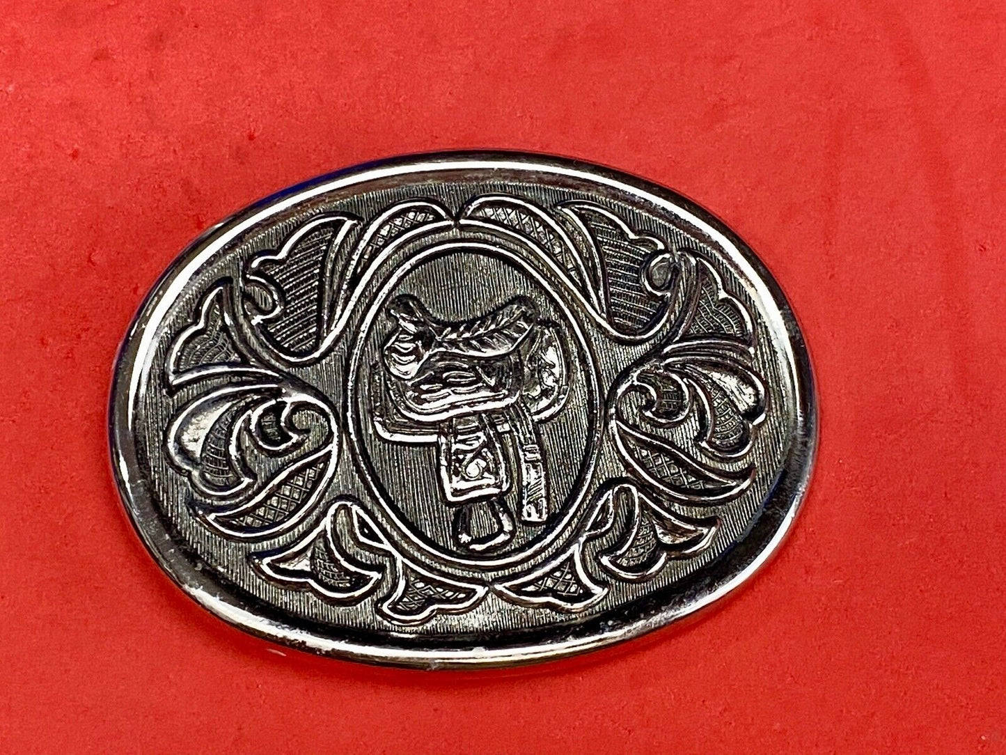 Avon Silver Color Belt Buckle W/Horse Saddle Design Cowboy Western Rodeo