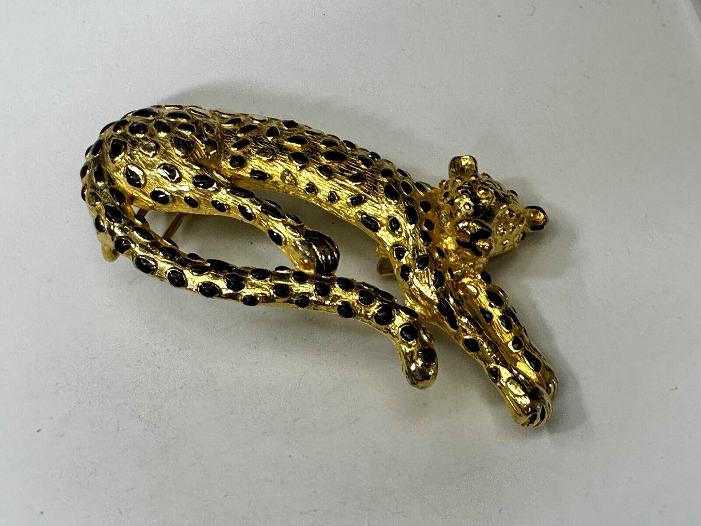 Vintage 1987 MIMI Di N Large Tiger Buckle Animal Gold Tone Black Enamel Spots