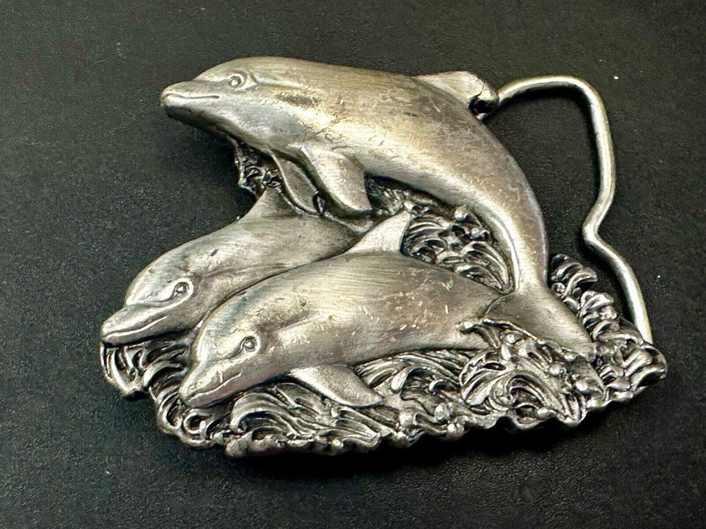 Three Jumping Dolphins Vintage 1970's Nature Love Bergamot Belt Buckle