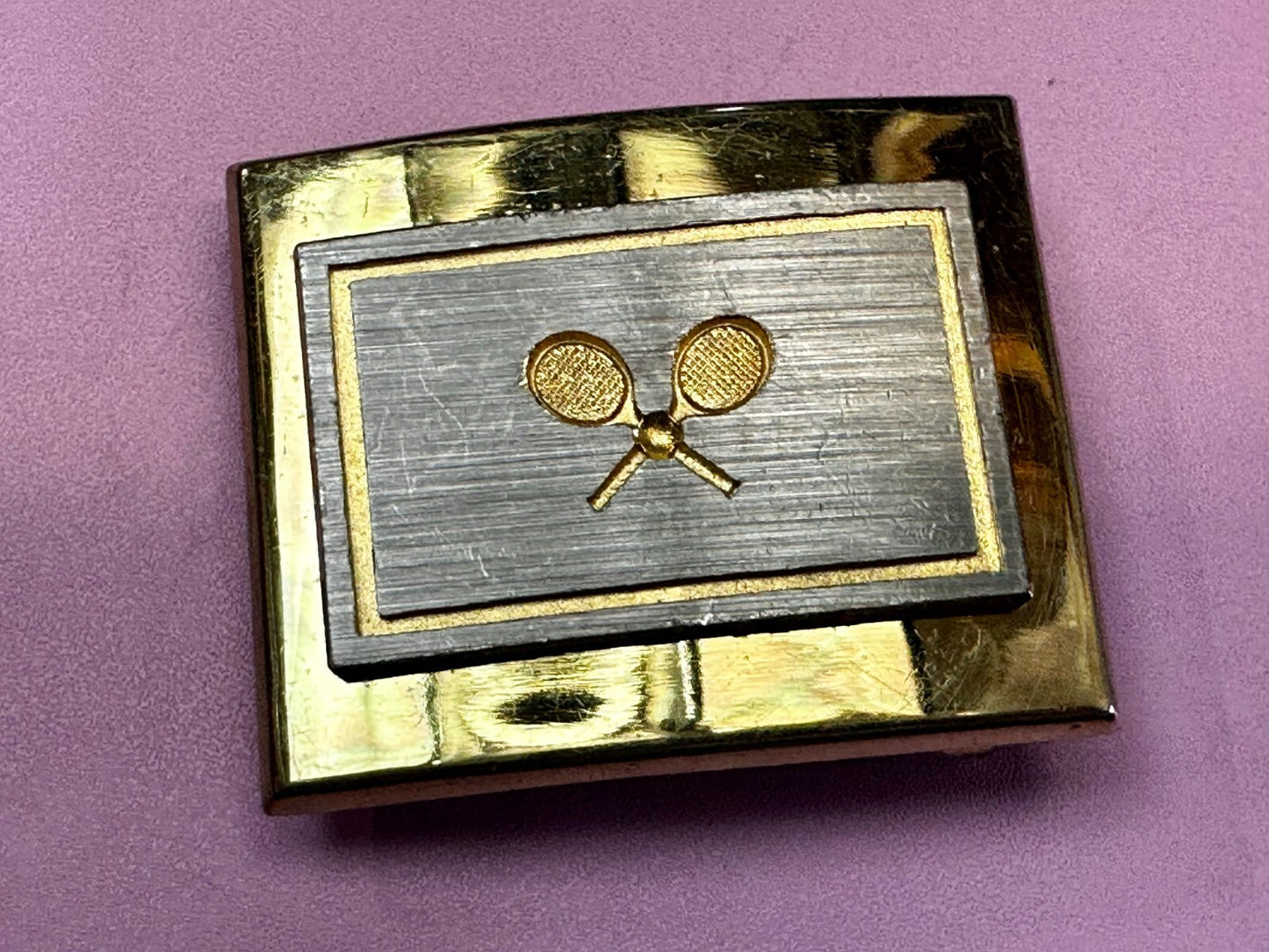 Tennis Racket Ball Sports Game Athlete Commemorative Gold Tone Small Belt Buckle