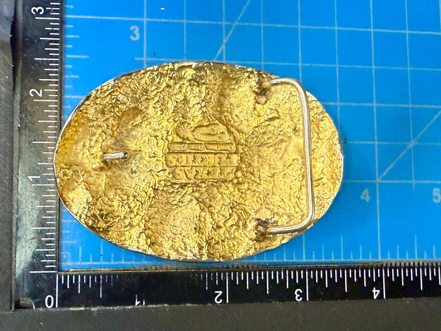 Texas Purities Nugget Textured Metal Gold Color Oval Belt Buckle