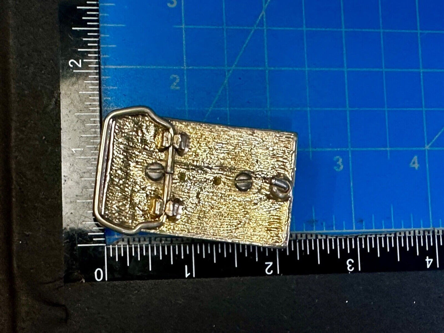 Tigers Eye Cabochon Stone Centerpiece on Western gold tone box theme Belt Buckle
