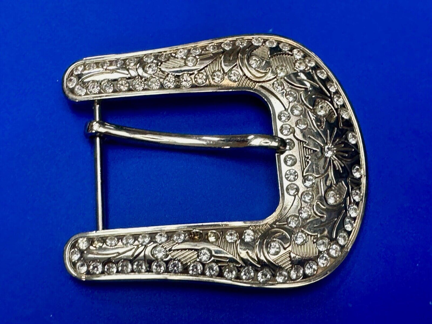 Vintage Black Diamond silver tone ranger style Belt Buckle - Missing rhinestone