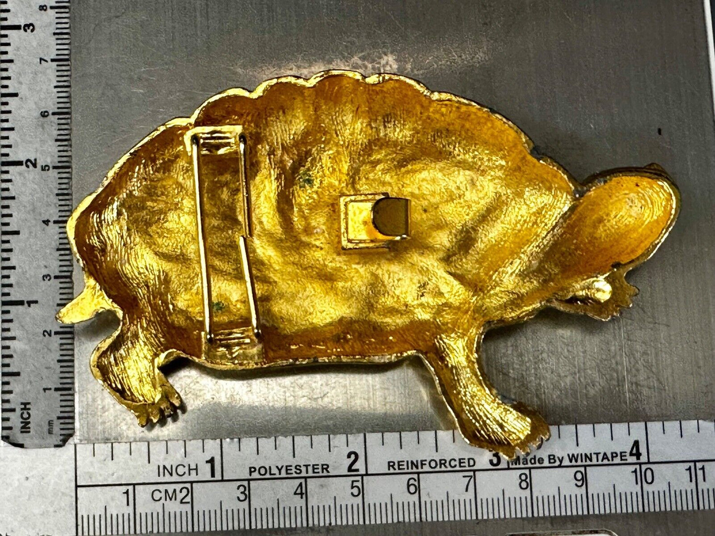 Tortoise Turtle Adorable Figural Huge Gold Tone Vintage Belt Buckle Over 4" Wide