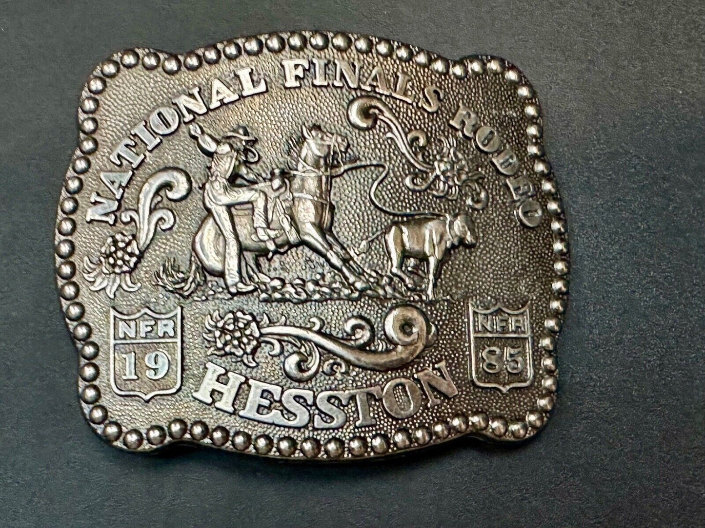 1985 NFR National Finals Rodeo Adult Size belt buckle by Fred Fellows