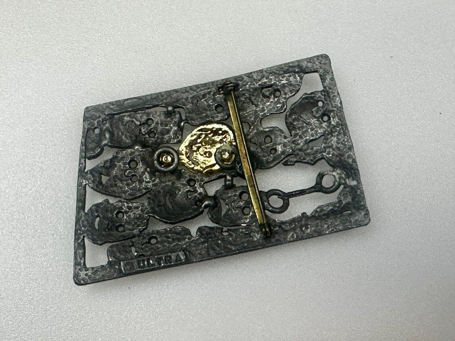 The Standout! Many Faces in Asymmetric Frame Vintage Pewter Brooch Pin by Ultra