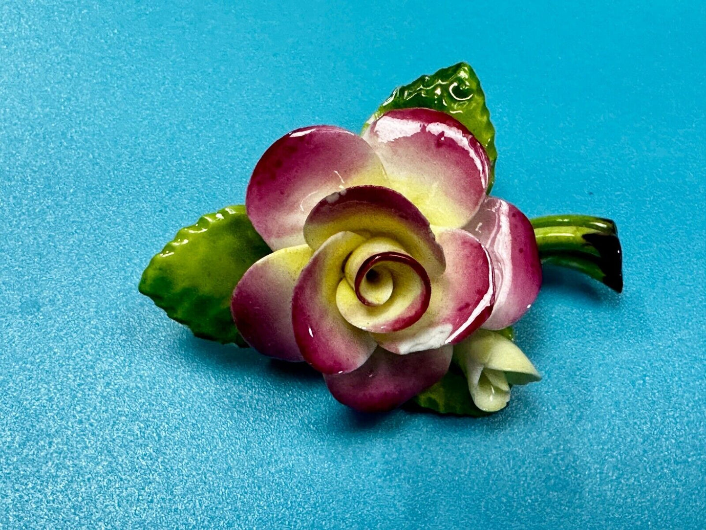 Beautiful Porcelain Rose Flower Brooch Pin Signed Cara China Staffordshire