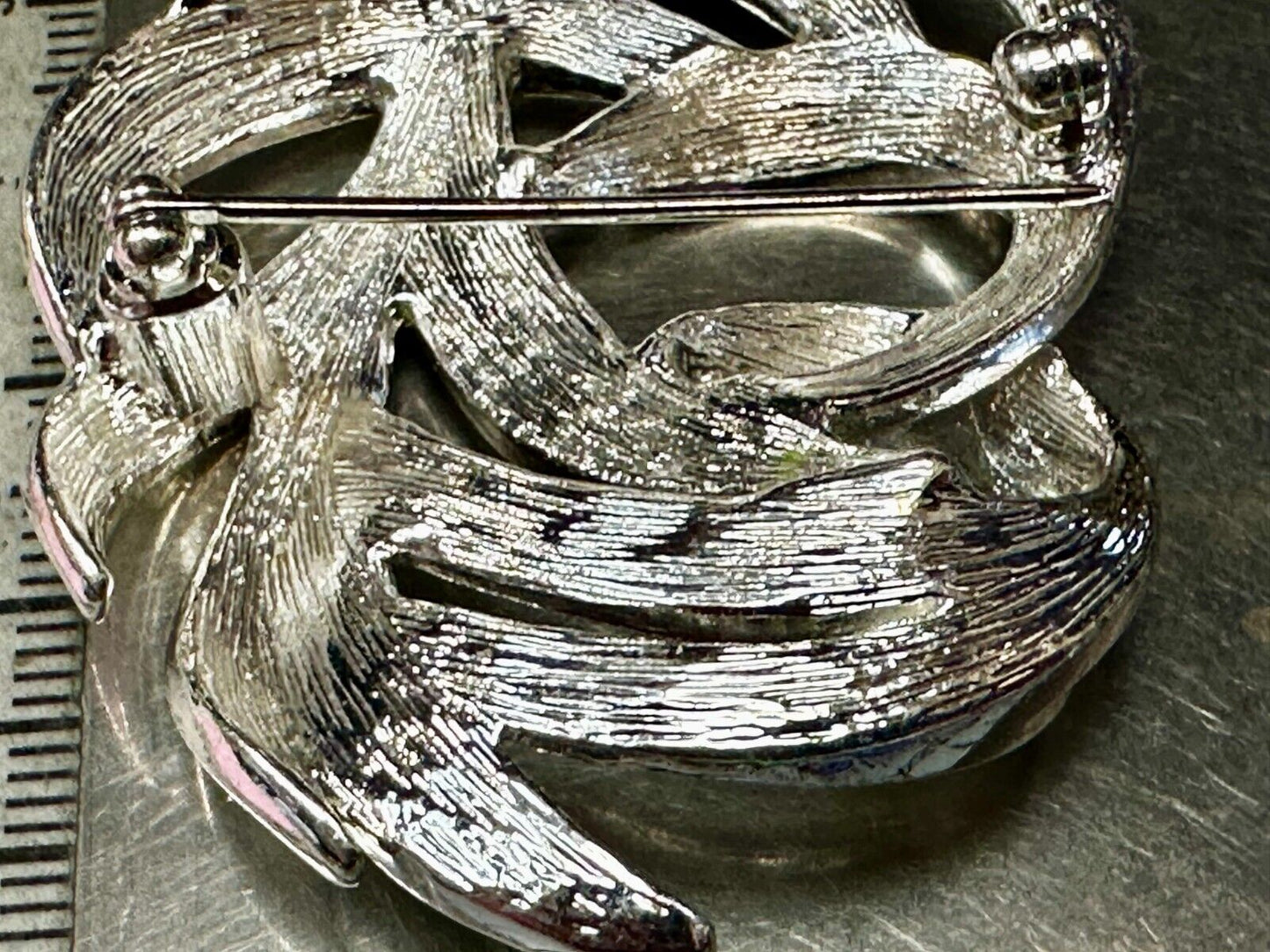 Swirled Curled Silver Tone Vintage Brooch Pin Signed Monet