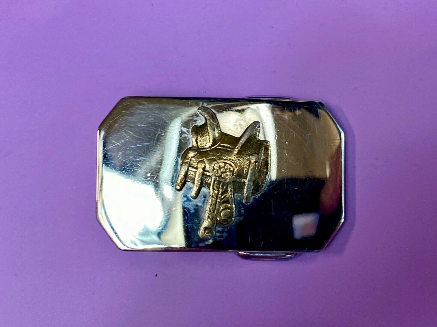 USA made Vintage two tone horse saddle western belt buckle