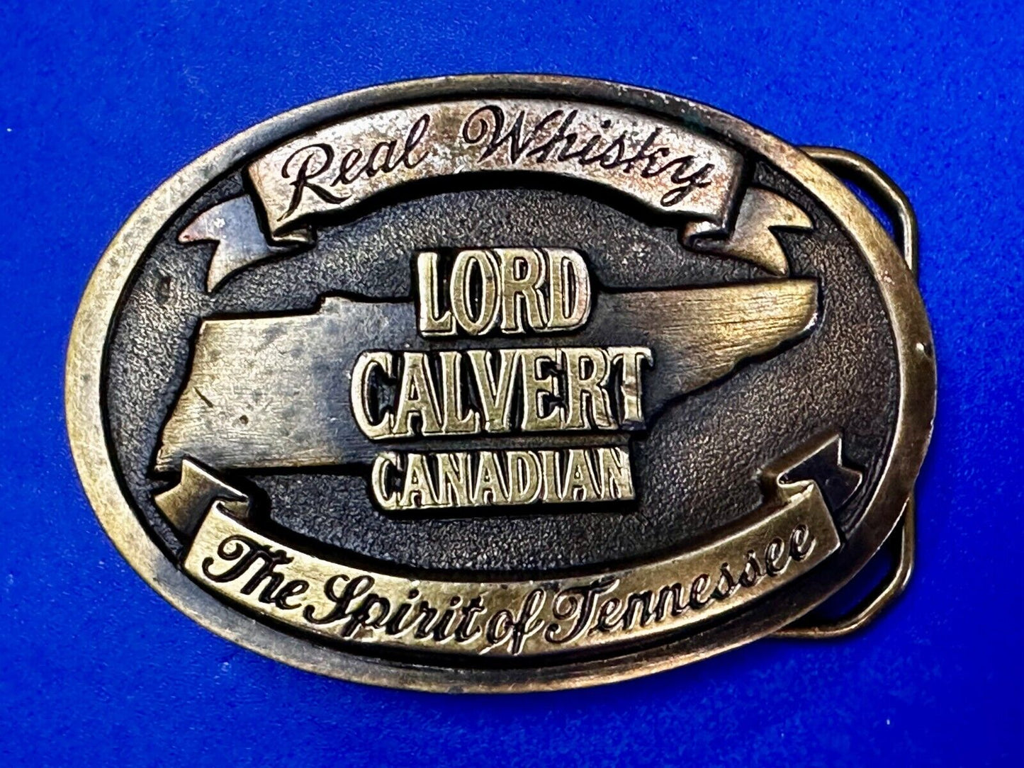 The Spirit of Tennessee Lord Calvert Real Canadian Whisky Promo Belt Buckle