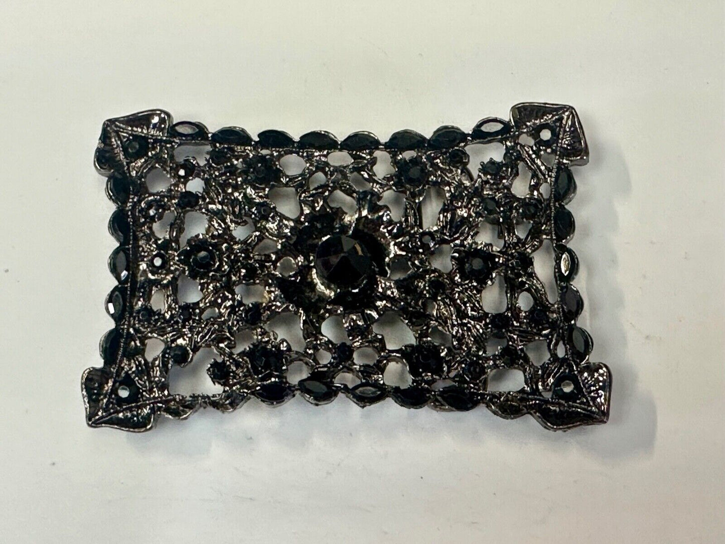 Unique black Victorian vibe black Rhinestone accented see through Belt Buckle