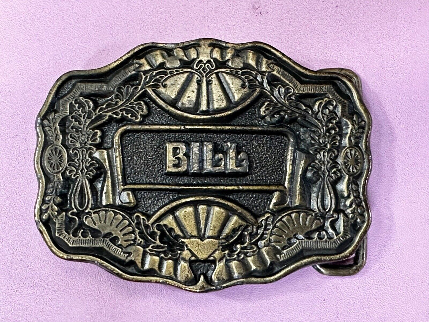 Bill. Custom Name Western framed ornate scroll Belt Buckle by Oden