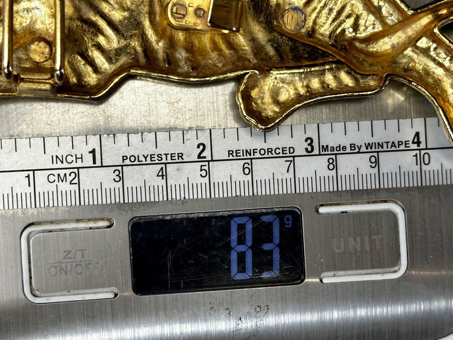 Tiger Mountain Lion HUGE 6" Wide Large Gold Tone Vintage Belt Buckle